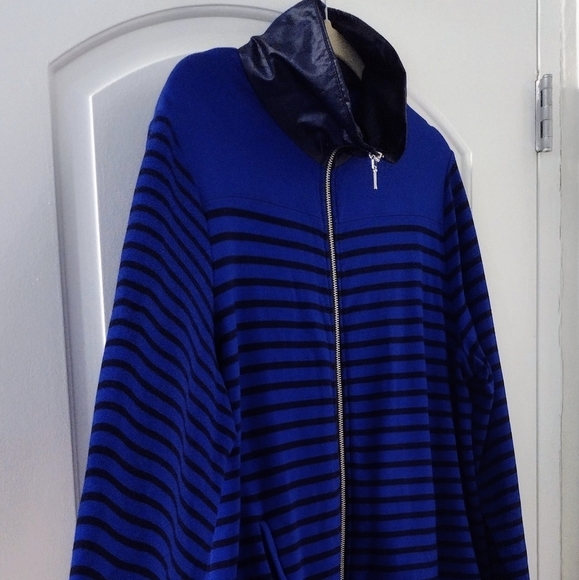 Chico's Cobalt Blue Soft Zenergy Zip Up Jacket XL Striped Athleisure Lounge - Picture 6 of 15